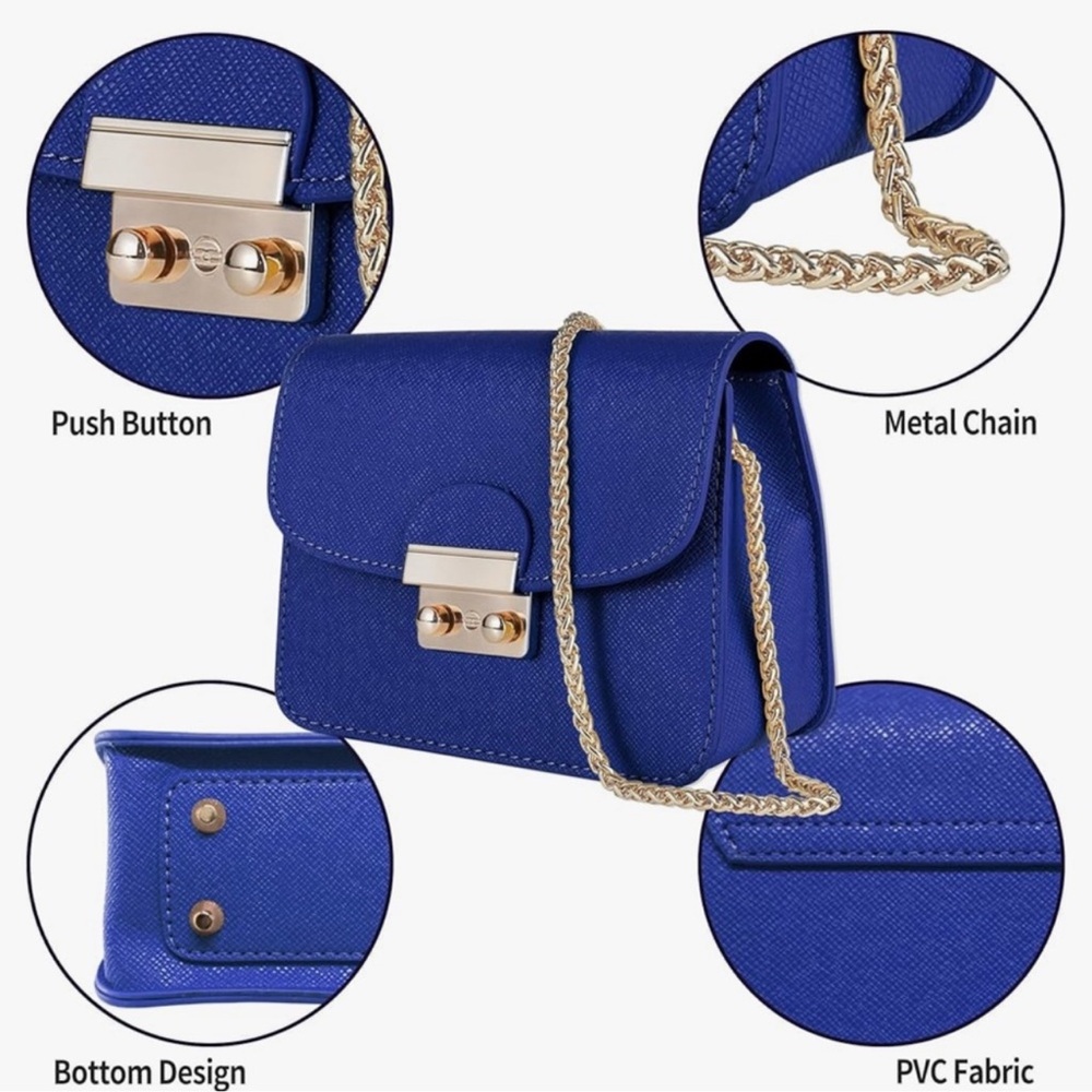 Elegant Blue Shoulder Bag with Gold Chain - Picture 4 of 5